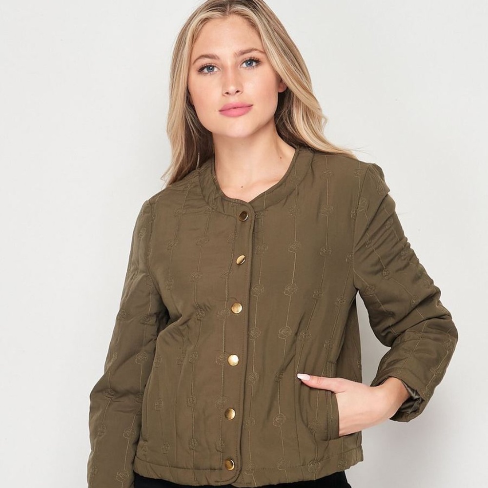 Blank Lewks Rose Quilted Snap Button Jacket
